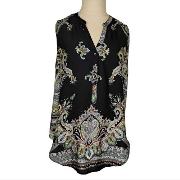 Paisley Chiffon Sleeveless Vneck Blouse Multicolor size Small - Picture 1 of 12